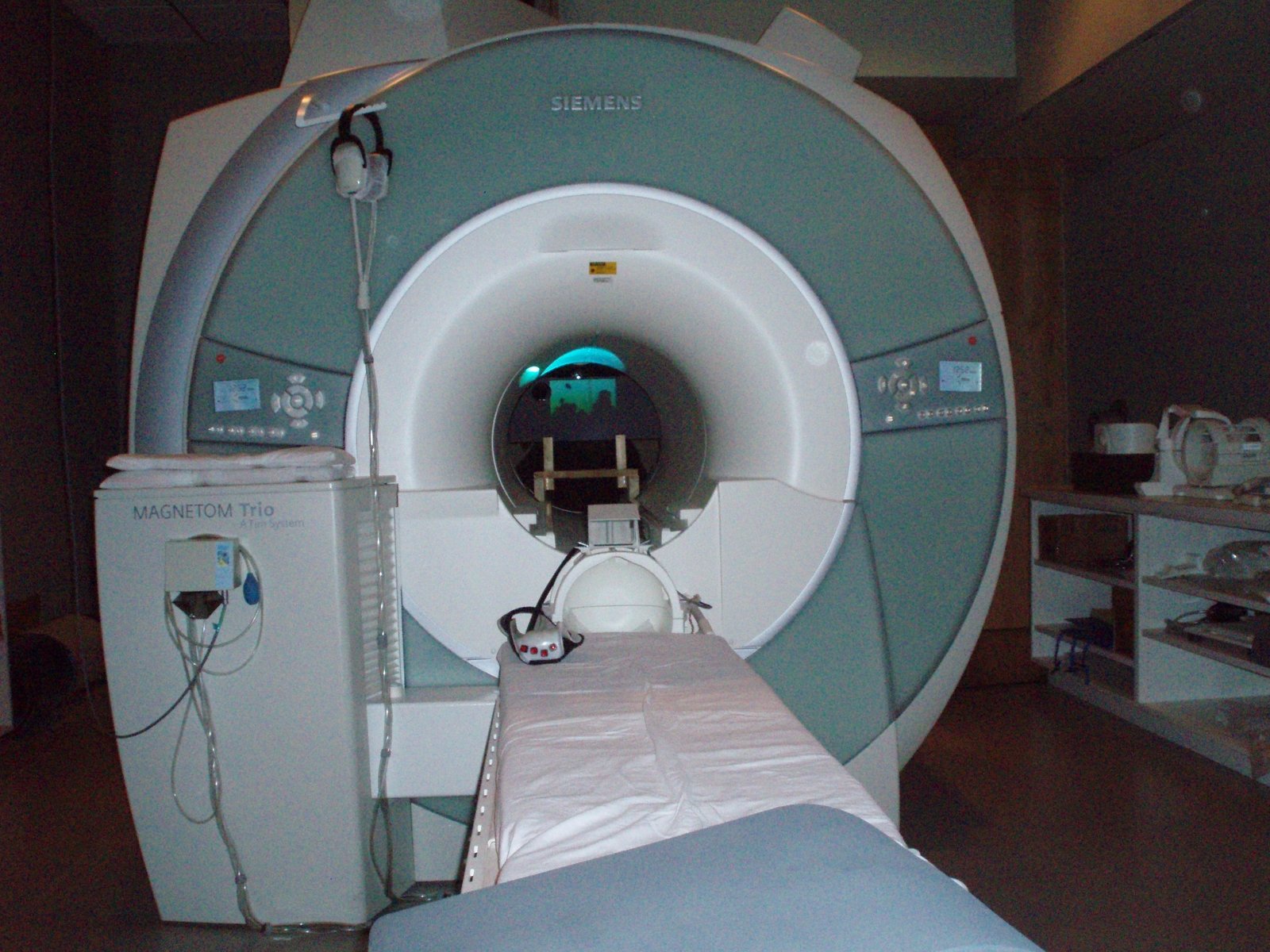 MRI scanner suite with patient table