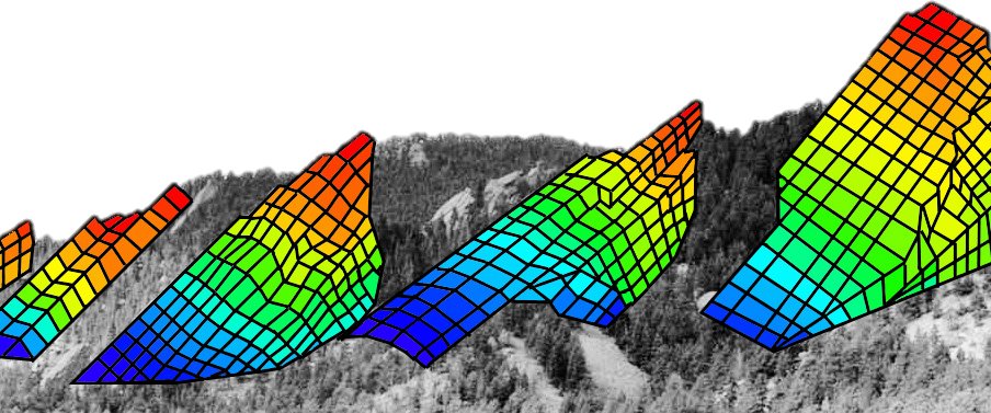 Color mesh surface over the Boulder Flatirons